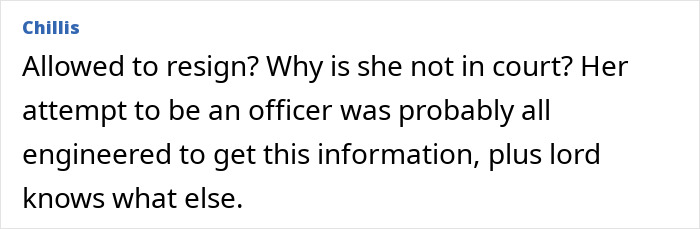 Comment on article about trainee police officer banned for revealing secrets to dealer boyfriend, questioning court absence.