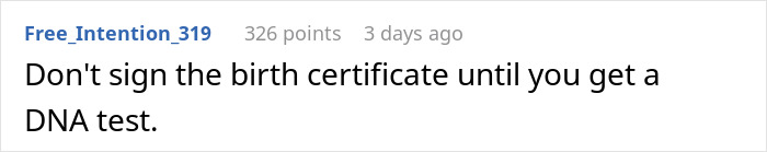 Comment warning about not signing birth certificate before a DNA test, related to pregnant girlfriend refusing to move together.