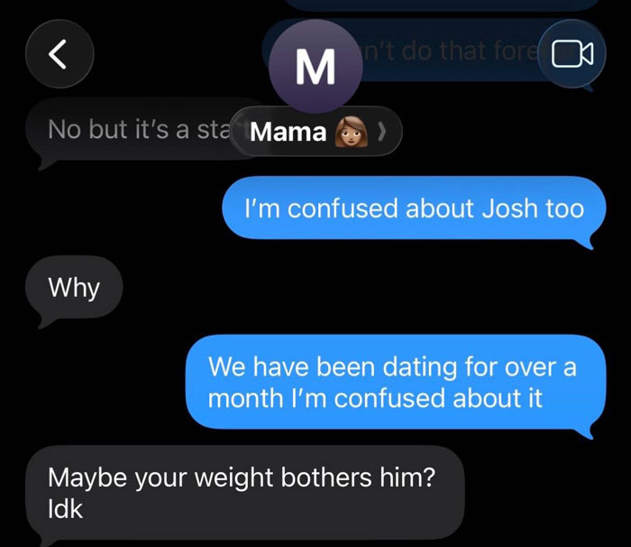 Text message exchange showing unhinged texts from parents with confusing and humorous comments about dating.