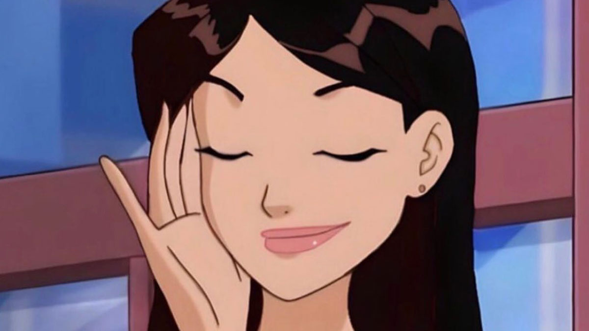 Animated woman with dark hair smiling confidently, showcasing makeup and fashion in a diva life meme style.