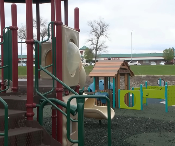 Playground scene with slides and climbing equipment related to viral mom who called autistic boy the N-word facing trial. Playground scene with slides and climbing equipment related to viral mom who called autistic boy the N-word facing trial.