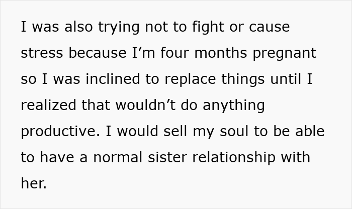 Text excerpt about pregnancy and sister relationship struggles, related to woman deciding to destroy child's Christmas presents. Text excerpt about pregnancy and sister relationship struggles, related to woman deciding to destroy child's Christmas presents.