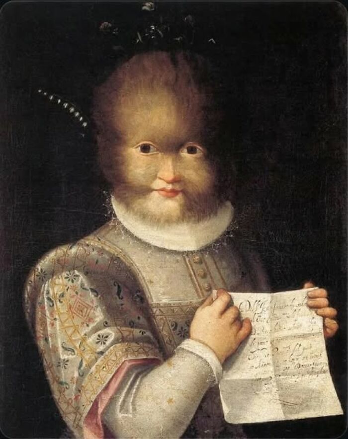Portrait of a person with a hairy face holding a letter, illustrating strange facts and stories about our world.