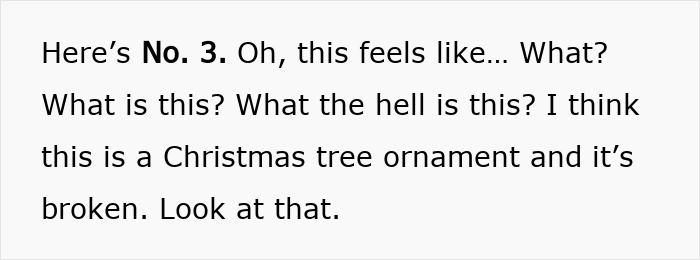 Text describing confusion over a broken Christmas tree ornament from Dior's $1,000 advent calendar criticized online. Text describing confusion over a broken Christmas tree ornament from Dior's $1,000 advent calendar criticized online.