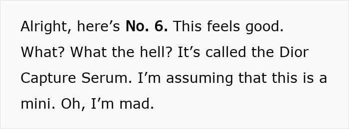 Text highlighting frustration about Dior advent calendar item number six, mentioning Dior Capture Serum mini. Text highlighting frustration about Dior advent calendar item number six, mentioning Dior Capture Serum mini.