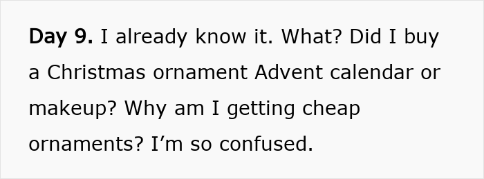 Text excerpt from a blog post expressing confusion about a Dior Advent calendar and its makeup or ornaments inside. Text excerpt from a blog post expressing confusion about a Dior Advent calendar and its makeup or ornaments inside.