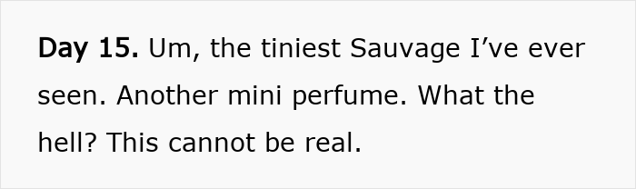 Text excerpt showing a skeptical reaction to Dior's $1,000 advent calendar, highlighting mini perfume disappointment. Text excerpt showing a skeptical reaction to Dior's $1,000 advent calendar, highlighting mini perfume disappointment.