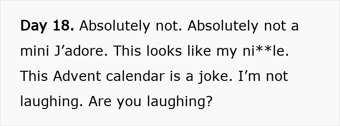 Text message screenshot showing a critical comment about Dior’s Advent calendar, highlighting disappointment and humor. Text message screenshot showing a critical comment about Dior’s Advent calendar, highlighting disappointment and humor.