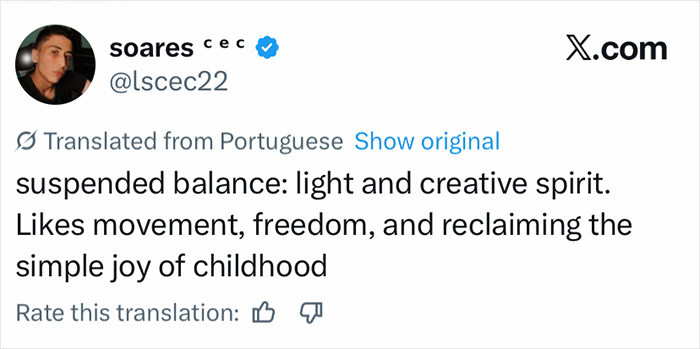 Tweet describing a light and creative spirit, relating to the hidden test your therapist may be using to judge you.