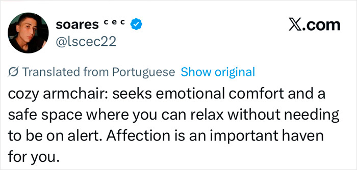 Screenshot of a tweet describing the hidden test your therapist may be using to judge you when you enter the room.