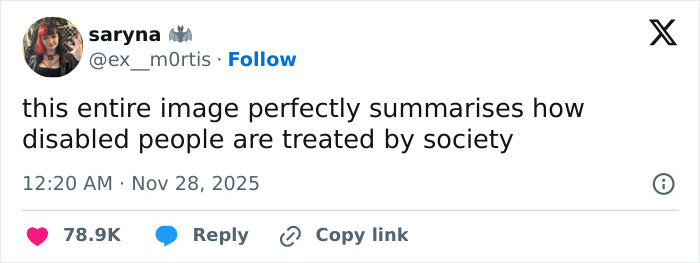 Tweet about disability inclusion sparked by Wicked cast selfie excluding Marissa Bode, highlighting debate on treatment of disabled people. Tweet about disability inclusion sparked by Wicked cast selfie excluding Marissa Bode, highlighting debate on treatment of disabled people.