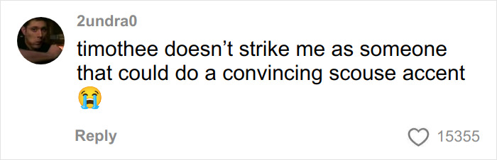 Screenshot of a social media comment discussing Timothée Chalamet with fans debating if he is masked rapper EsDeeKid. Screenshot of a social media comment discussing Timothée Chalamet with fans debating if he is masked rapper EsDeeKid.