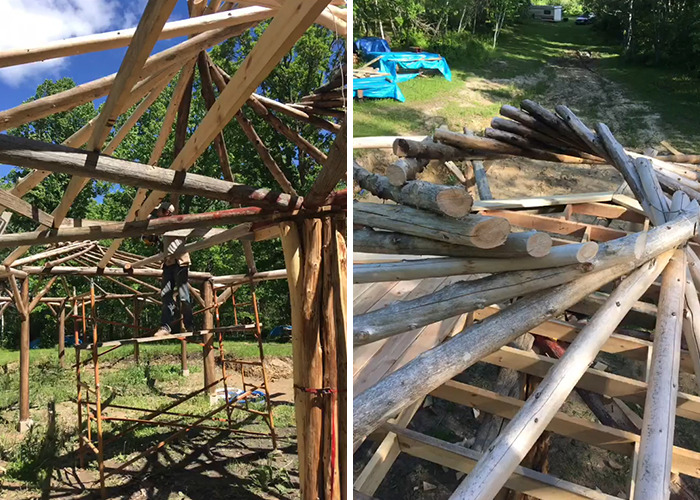 Construction of a rustic $15K cabin in the woods using logs, highlighting safety concerns about the structure. Construction of a rustic $15K cabin in the woods using logs, highlighting safety concerns about the structure.