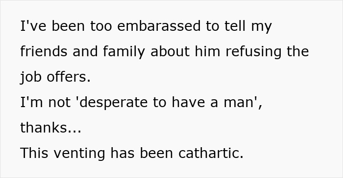 Woman realizes she doesn’t need a jobless partner who costs more than he brings in, takes control of her life. Woman realizes she doesn’t need a jobless partner who costs more than he brings in, takes control of her life.