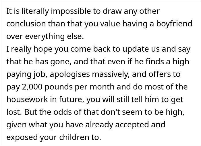 Woman realizes she doesn’t need a jobless partner who costs more than he brings in and ends the relationship. Woman realizes she doesn’t need a jobless partner who costs more than he brings in and ends the relationship.