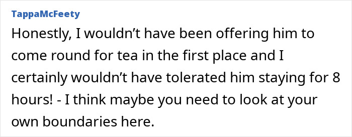 Screenshot of a comment discussing concerns about boundaries with a lonely widower who gives persistent company. Screenshot of a comment discussing concerns about boundaries with a lonely widower who gives persistent company.