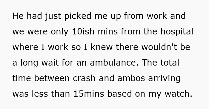 Text excerpt describing a nurse girlfriend prioritizing dogs and a baby during a car crash, upsetting her boyfriend. Text excerpt describing a nurse girlfriend prioritizing dogs and a baby during a car crash, upsetting her boyfriend.