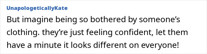 Comment from UnapologeticallyKate discussing decency in public and differing views on the activewear trend.