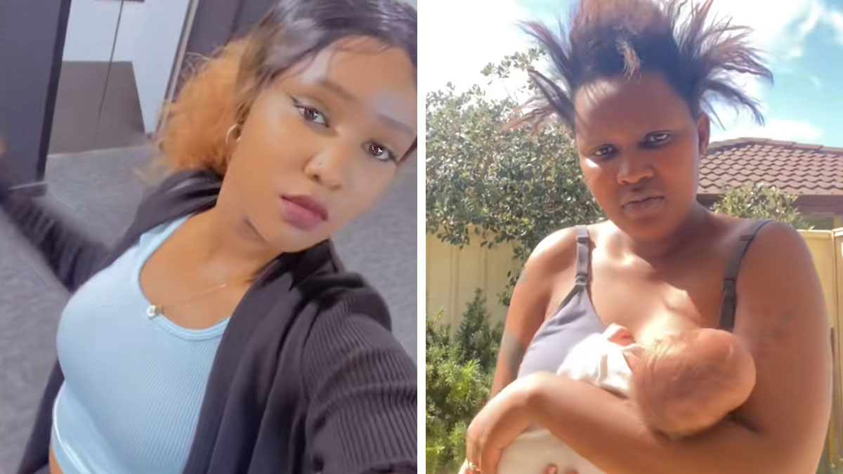 Before and after photos of a mom, showing changes in appearance and lifestyle after having kids outdoors and indoors.