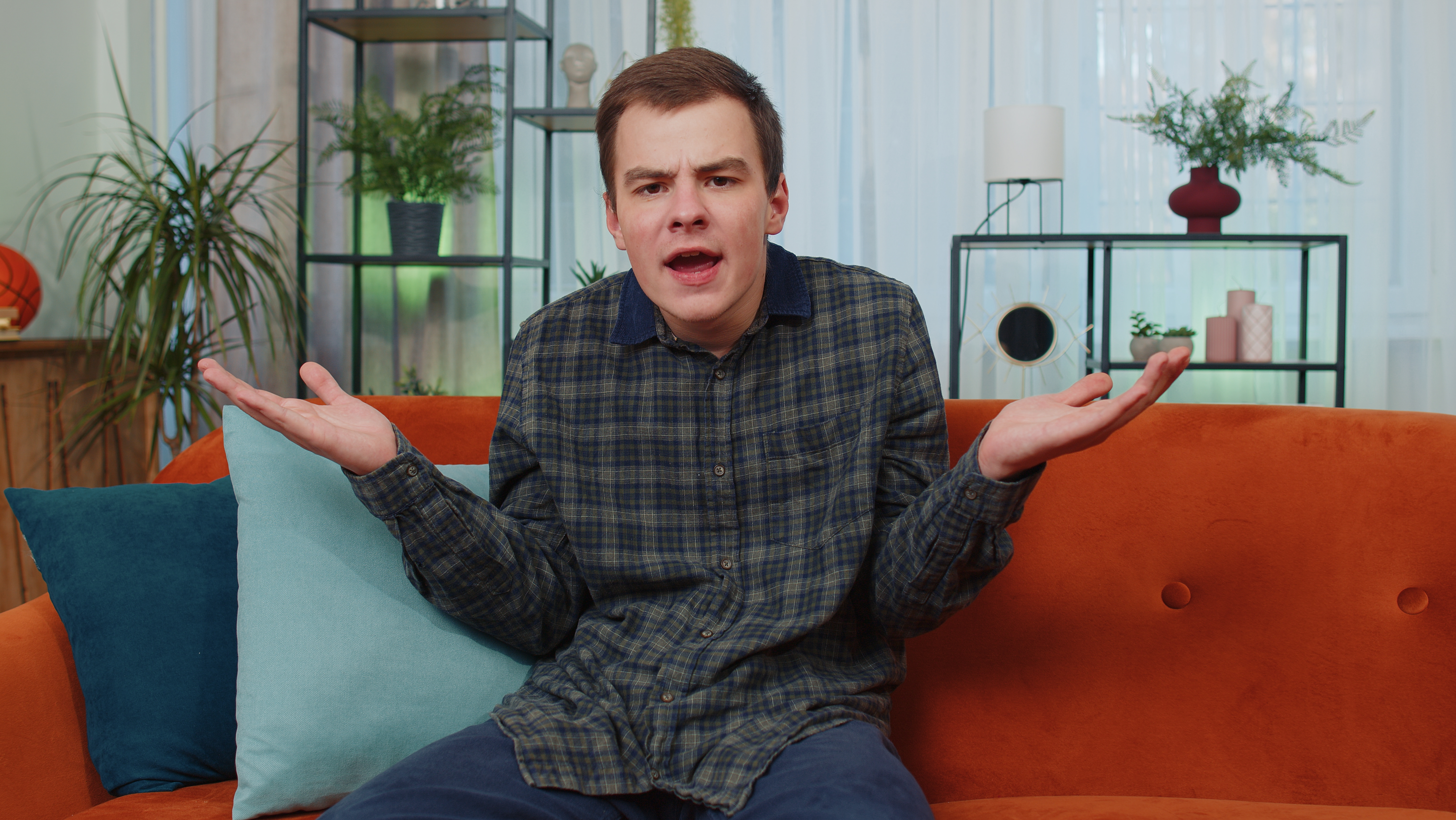 Young man frustrated at home, expressing shock and confusion about wife’s lack of attraction, emphasizing servant treatment theme Young man frustrated at home, expressing shock and confusion about wife’s lack of attraction, emphasizing servant treatment theme