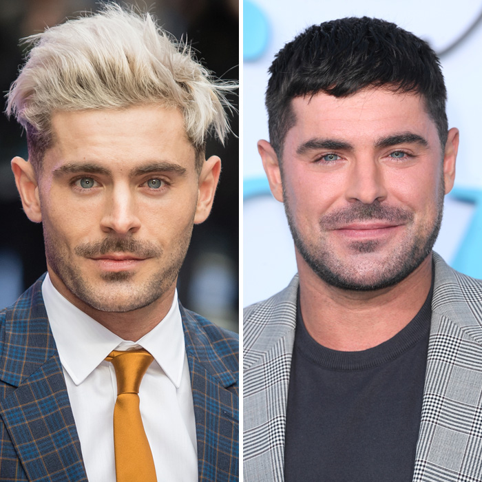 Zac Efron side-by-side portraits showing contrasting hairstyles and facial expressions with focus on his face changes. Zac Efron side-by-side portraits showing contrasting hairstyles and facial expressions with focus on his face changes.