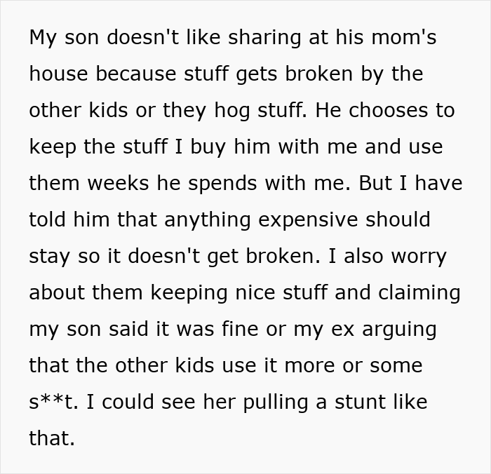Dad tries to protect his son’s gift from getting broken by ex’s new family, causing family drama and tension.