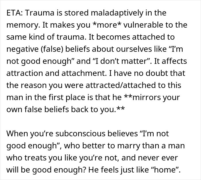 Text discussing trauma's impact on attachment and attraction, related to woman regretting divorce and reality check. Text discussing trauma's impact on attachment and attraction, related to woman regretting divorce and reality check.