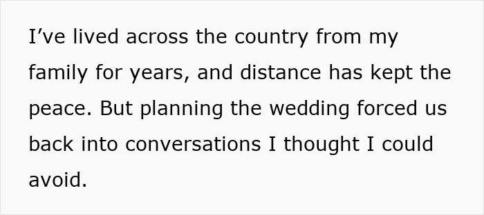 Text about a man cutting off parents after their revenge in response to his small wedding plans.