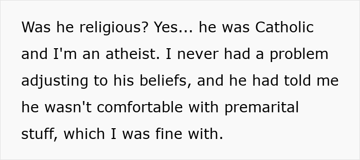 Text excerpt discussing religious differences between a bride and groom related to premarital beliefs before wedding vows. Text excerpt discussing religious differences between a bride and groom related to premarital beliefs before wedding vows.