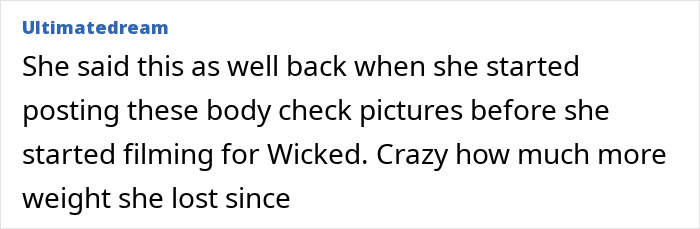 Text excerpt discussing Ariana Grande’s weight loss and body check pictures amid body-shaming controversy.