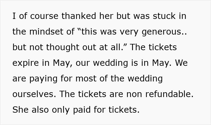 Alt text: Excerpt showing a daughter realizing Disney trip gift brings debt and guilt amid wedding expenses and nonrefundable tickets