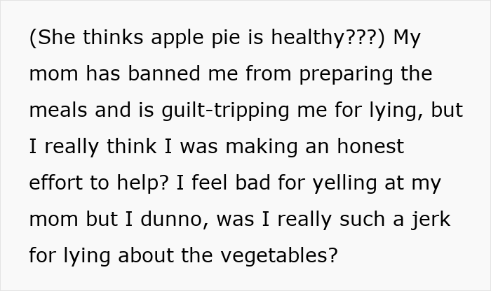 Alt text: Sister sneaks vegetables into teen meals to protect health while facing mom guilt trips for lying about ingredients Alt text: Sister sneaks vegetables into teen meals to protect health while facing mom guilt trips for lying about ingredients