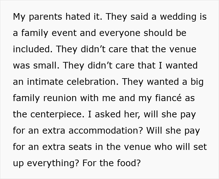Man cuts off parents after their revenge over his plans for a small wedding and intimate celebration.