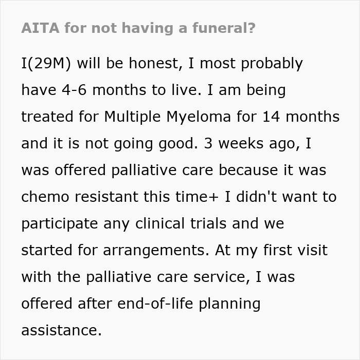 Text excerpt discussing a man’s choice to forgo a funeral and the impact on his family and hometown. Text excerpt discussing a man’s choice to forgo a funeral and the impact on his family and hometown.