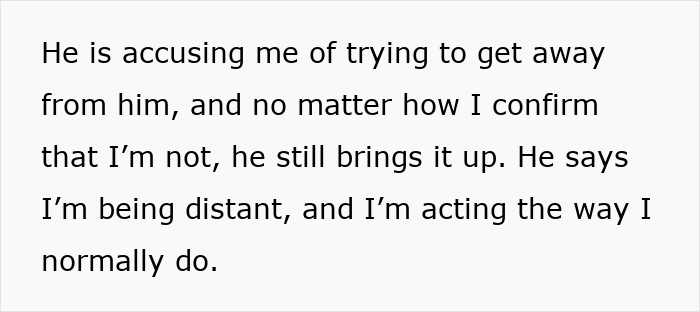 Text excerpt showing a man describing accusations of distance while pushing for open marriage but feeling insecure and unable to handle it.