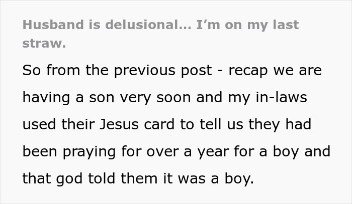 Text excerpt about husband not standing up to mother, wife considering walking away, mentioning in-laws used their Jesus card.