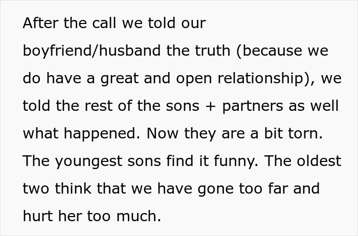 Text excerpt describing women revealing the truth and spoiling MIL’s surprise by pretending ignorance. Text excerpt describing women revealing the truth and spoiling MIL’s surprise by pretending ignorance.