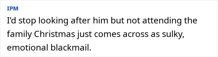 Text excerpt discussing emotional blackmail related to family Christmas, relevant to Christmas nanny kid bite context.