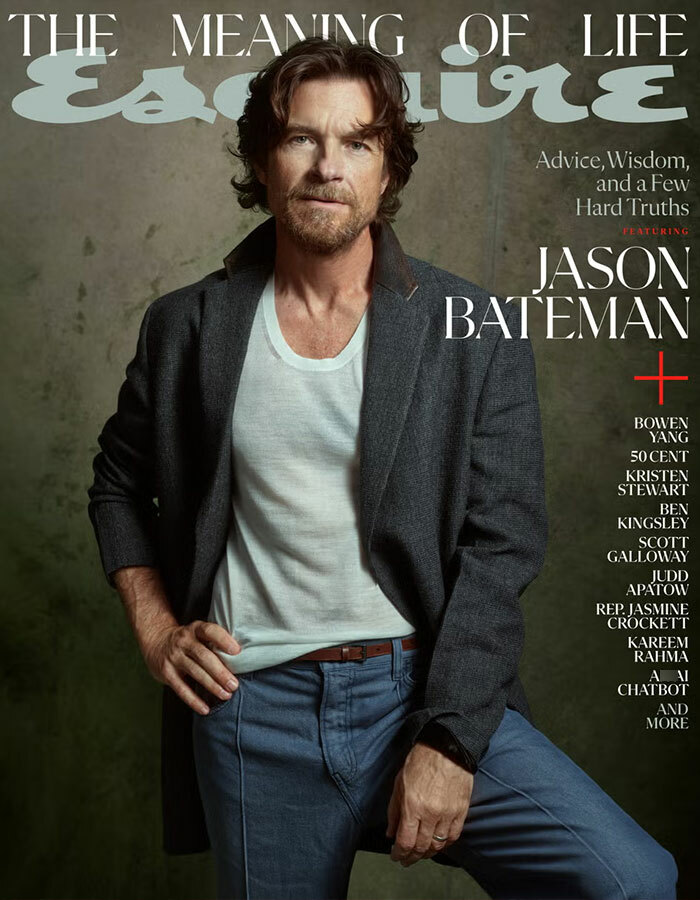 Jason Bateman posing for magazine cover, raising eyebrows with a remark about his sister Justine in a casual outfit. Jason Bateman posing for magazine cover, raising eyebrows with a remark about his sister Justine in a casual outfit.