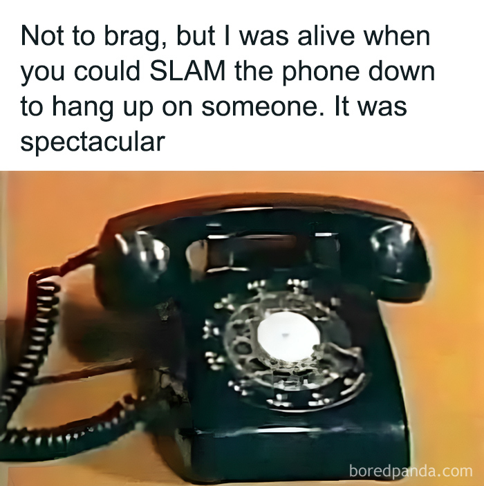 Vintage rotary phone with caption about slamming phone down, a funny meme brightening dark winter days.