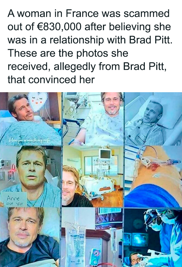 Photos allegedly from Brad Pitt sent to a woman, showcasing hospital scenes in an interesting internet post.