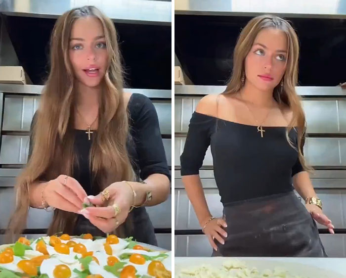 21-year-old pizza maker preparing pizzas in a kitchen, gaining viral attention for her looks and skills. 21-year-old pizza maker preparing pizzas in a kitchen, gaining viral attention for her looks and skills.