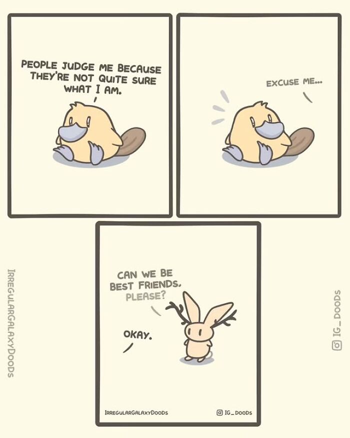 Cute comic by Irregular Galaxy Doods with adorable characters asking to be best friends in a wholesome moment.