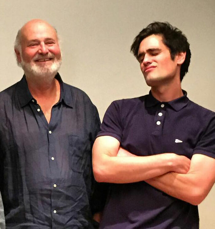 Rob Reiner&rsquo;s son Nick and Bill Hader sharing a moment at Conan O&rsquo;Brien&rsquo;s party with tense expressions.