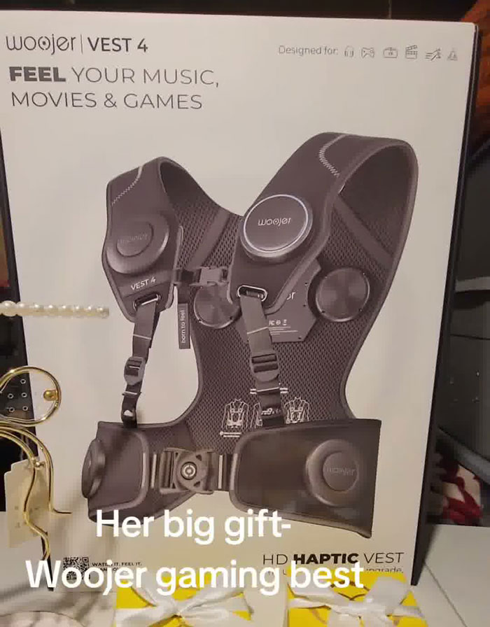 Woojer gaming haptic vest for immersive music, movies, and games, perfect Christmas gift haul for daughter.