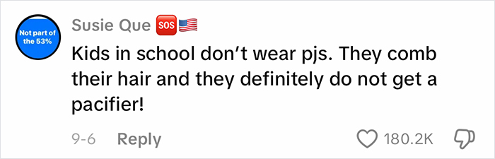 Comment on viral homeschool clip questioning parenting choices, highlighting kids not wearing pajamas or using pacifiers.