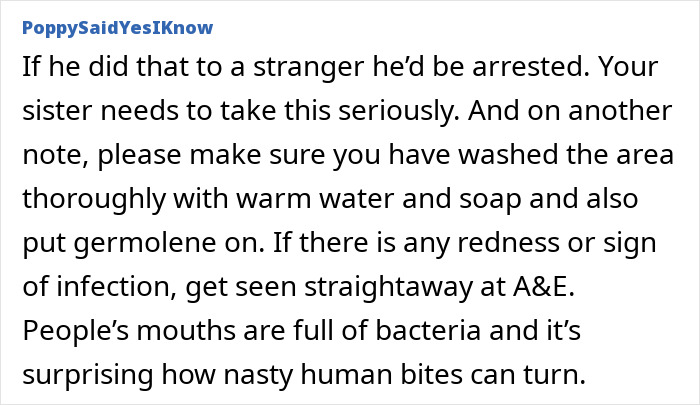 Comment warning about serious risks of Christmas nanny kid bite and advice on infection prevention. Comment warning about serious risks of Christmas nanny kid bite and advice on infection prevention.