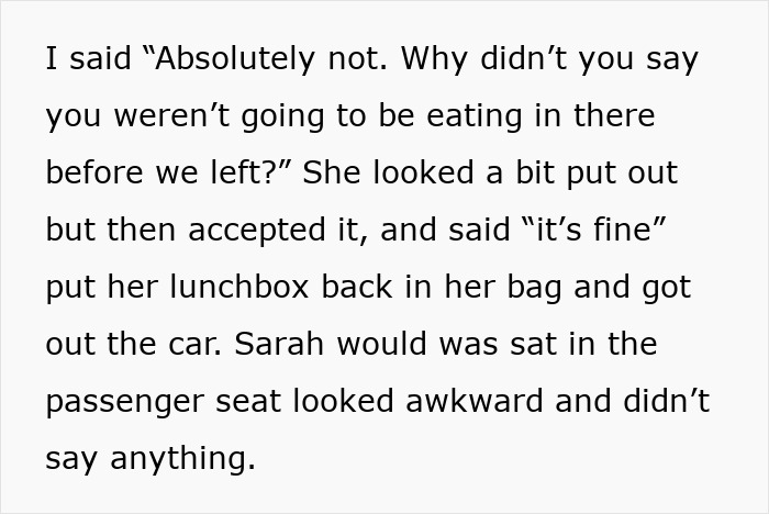 Text excerpt showing a woman standing firm against social pressure from coworkers despite the situation becoming awkward.