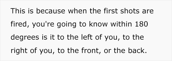 Text explaining how to quickly identify the direction of gunfire during a mass shooting for survival tips guidance.