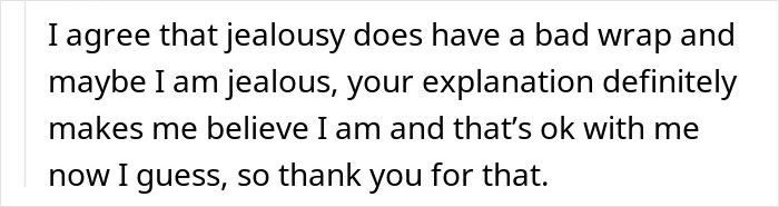 Text excerpt about jealousy expressing acceptance and gratitude after explanation, related to repressed rage at MIL.